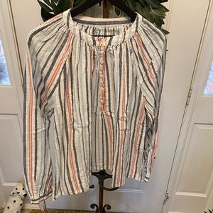 Pretty Lightweight Cotton Stripe Popover Top Shirt LS XL 16-18